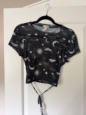 Derek Heart Black Celestial Tie-Back Crop Top